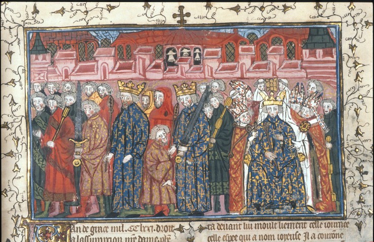 Die Kaiserkrönung von Philipp II. August (Aus Chroniques de France ou de St Denis) von Unbekannter Künstler