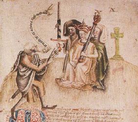 Die Krönung Alexanders III. von Schottland in der Scone Abbey. Aus: Scotichronicon von Walter Bower