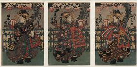 Die Kurtisanen Shigeoka, Sugatano und Hanamurasaki. Triptychon. Aus der Serie Die Schönen von Yoshiw