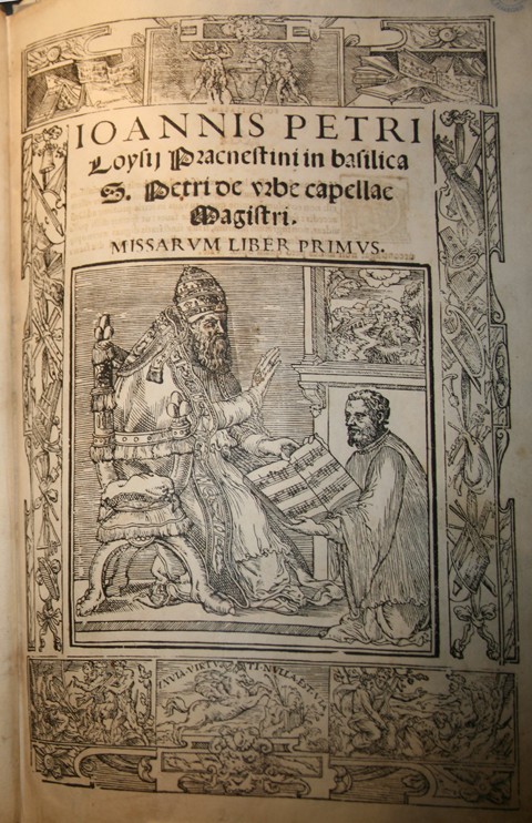 Frontispiz des Missarum Liber primus von Giovanni Pierluigi da Palestrina (Palestrina und Papst Juli von Unbekannter Künstler