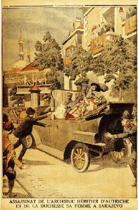 Gavrilo Princip erschießt Erzherzog Franz Ferdinand und seine Frau in Sarajevo am 28. Juni 1914. (Au 1914