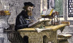 John Wycliffe am Arbeitstisch