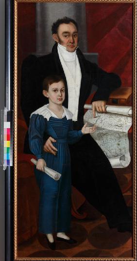 Porträt von Konstantin Rogal-Lewizki mit Sohn Filipp