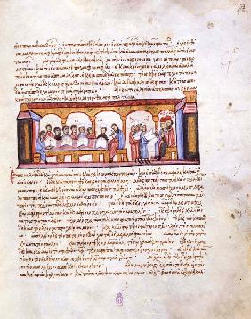 Schule in der Zeit Kaisers Konstantin VII. (Miniatur aus der Madrider Bilderhandschrift des Skylitze