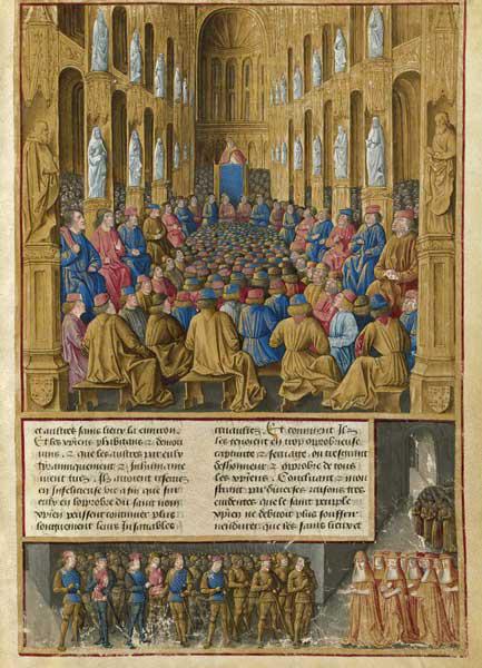 Papst Urban II. auf dem Konzil in Clermont 1095. Miniatur aus Livre des Passages d'Outre-mer