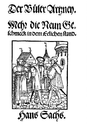 Titelseite aus dem Buch "Die Lasten Arznei" von Hans Sachs 1550