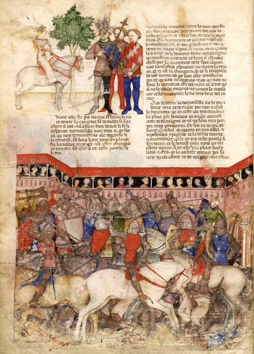 Die Ritter der Tafelrunde (Miniatur aus La Quête du Saint Graal et la Mort d'Arthus) von Unbekannter Meister
