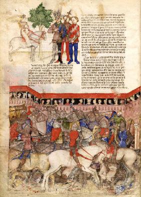 Die Ritter der Tafelrunde (Miniatur aus La Quête du Saint Graal et la Mort d'Arthus)