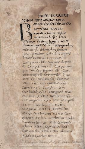 Historia Brittonum von Nennius. Erste Seite von Manuskript