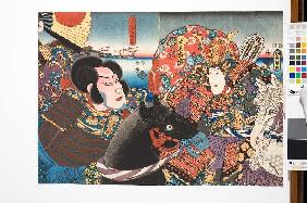 Die Feinde Atsumori und Naozane (Aus dem Kabuki-Schauspiel Keimendes Grün auf dem Schlachtfeld von I 1852