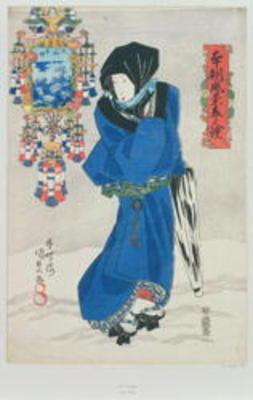 Japanese Woman in the Snow (colour woodblock print) 1780