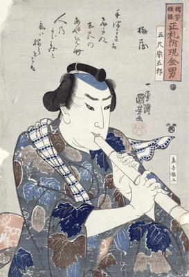 Man Playing a Flute (woodblock print) von Utagawa Kuniyoshi