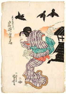 Der Frauendarsteller Iwai Shijaku in der Rolle der Ohatsu (Aus dem Kabuki-Schauspiel Altertümliche B 1842