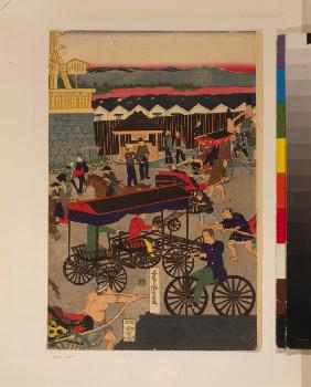 Der Wohlstand in Nihonbashi in Tokyo. (Tokyo Nihonbashi han ei no zu) Triptychon 1861