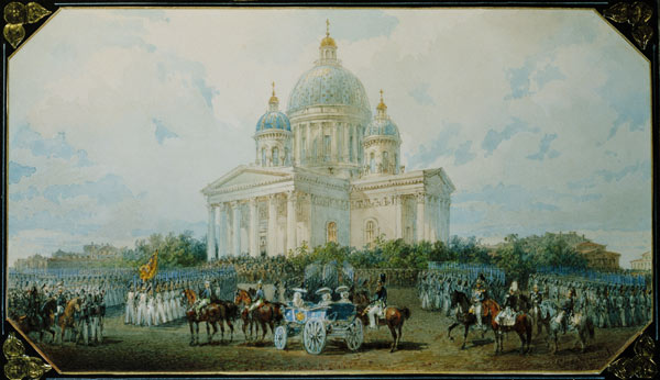 Die Dreieinigkeits-Kathedrale an der Ismailowski-Avenue. 1850. von Vasili Semenovich Sadovnikov