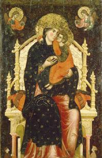 Maria mit dem Kind auf dem Thron.  Frühes 14