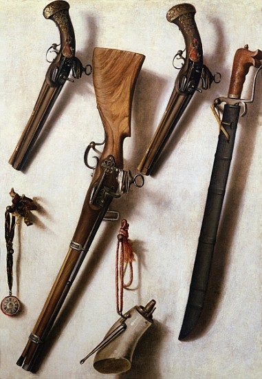 Trompe L''Oeil with Rifles, Sword and Gunpowder Horn von Vicente Victoria or Vitoria