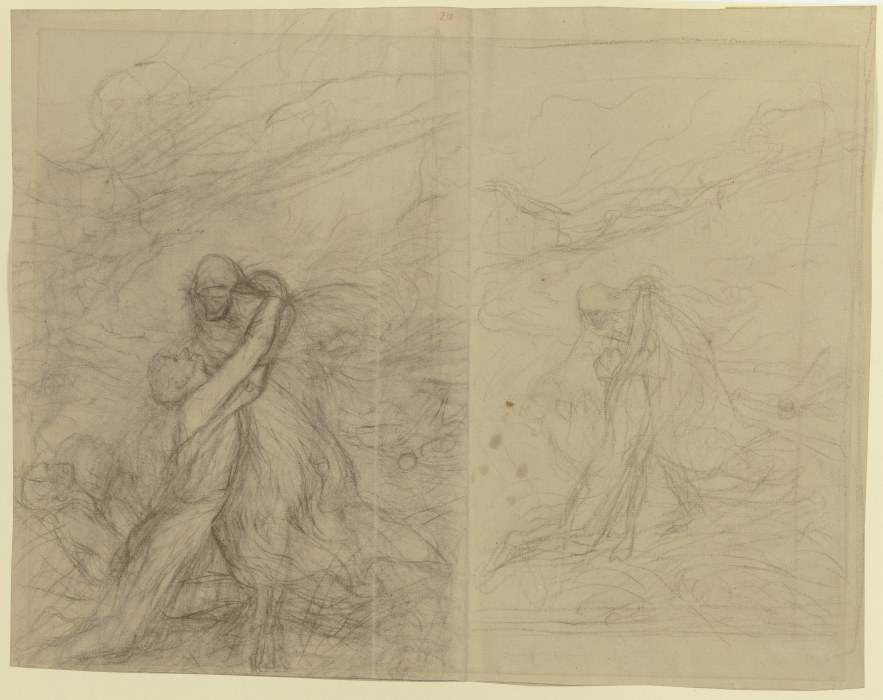 Eine junge Frau neben einer leblosen Gestalt, den Tod flehendlich umarmend von Victor Müller