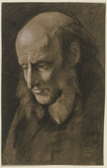 Kopf eines backenbärtigen Mannes mit Stirnglatze nach links von Victor Müller