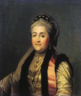 Porträt der Kaiserin Katharina II. (1729-1796) in russischer Tracht mit Kokoschnik