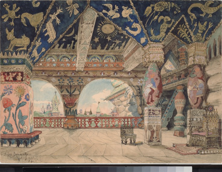 Bühnenbildentwurf zur Oper Schneeflöckchen von N. Rimski-Korsakow von Viktor Michailowitsch Wasnezow