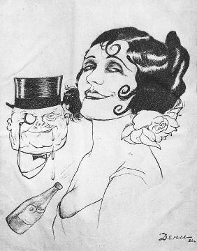 Caricature on actress of silent movies Pola Negri 1971