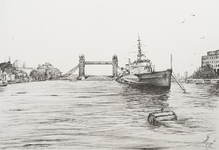 HMS Belfast on the river Thames London 2006