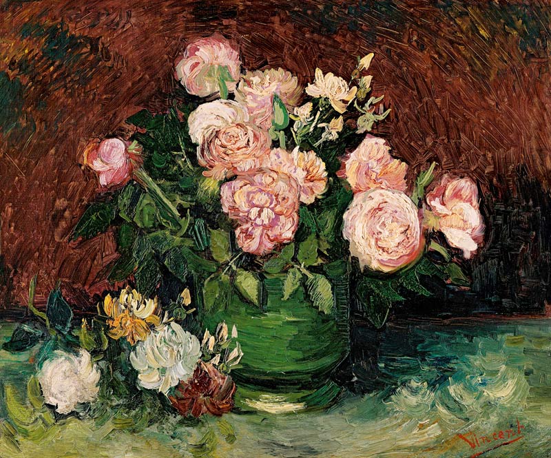 Schale mit Pfingstrosen und Rosen von Vincent van Gogh