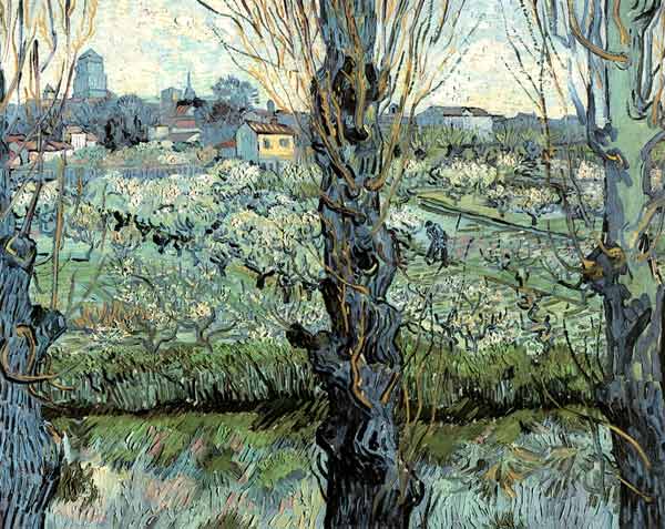 Blühender Obstgarten mit Blick auf Arles von Vincent van Gogh
