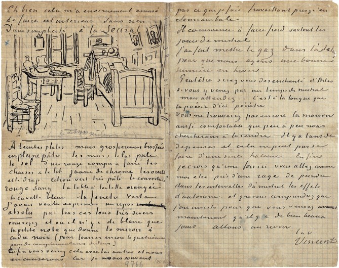 Das Schlafzimmer, Brief an Paul Gauguin von Arles, Mittwoch, 17. Oktober 1888 von Vincent van Gogh