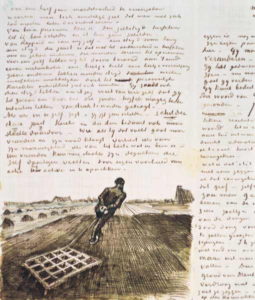 Man pulling a harrow (pen) von Vincent van Gogh