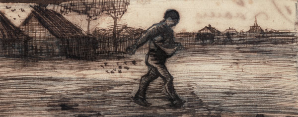 The Sower, from a Series of Four Drawings Symbolizing the Four Seasons (pencil, pen and brown von Vincent van Gogh