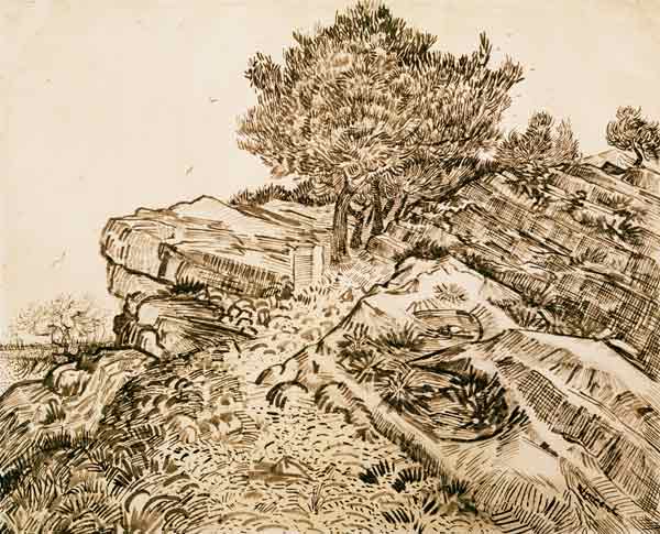 V.v.Gogh, Rock of Montmajour /Draw./1888 von Vincent van Gogh