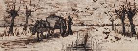Ox-Cart in the Snow, from a Series of Four Drawings Symbolizing the Four Seasons (pencil, pen and br 19th