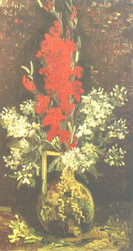 Vase mit Gladiolen und Nelken 1886