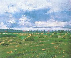 Weizenfeld mit Hocken und Schnitter 1888