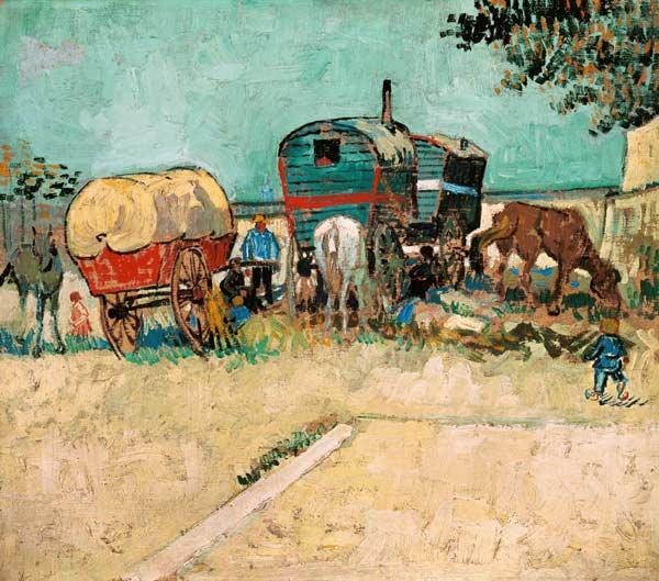 Zigeunerlager mit Pferdewagen 1888