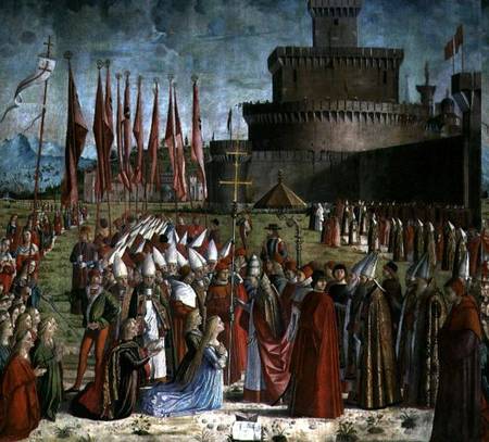 The Pilgrims Meet Pope Cyriac before the Walls of Rome, from the St. Ursula Cycle von Vittore Carpaccio