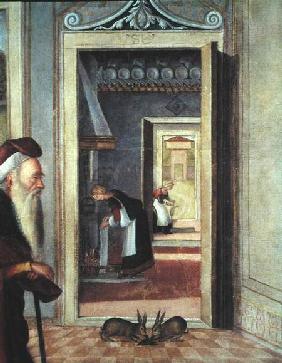 The Birth of the Virgin, detail of servants in the background 1504-08
