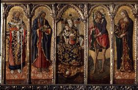 Madonna und Kind mit Heiligen (Polyptychon, fünf separate Tafeln)