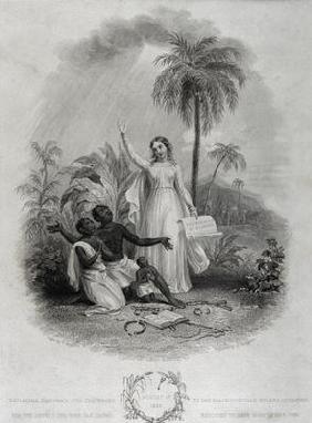 Britannia Giving Freedom to Poor African Slaves, engraved by J. Bridgens, 1838 (engraving) 1310