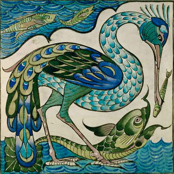 Tile Design of Heron and Fish von Walter Crane