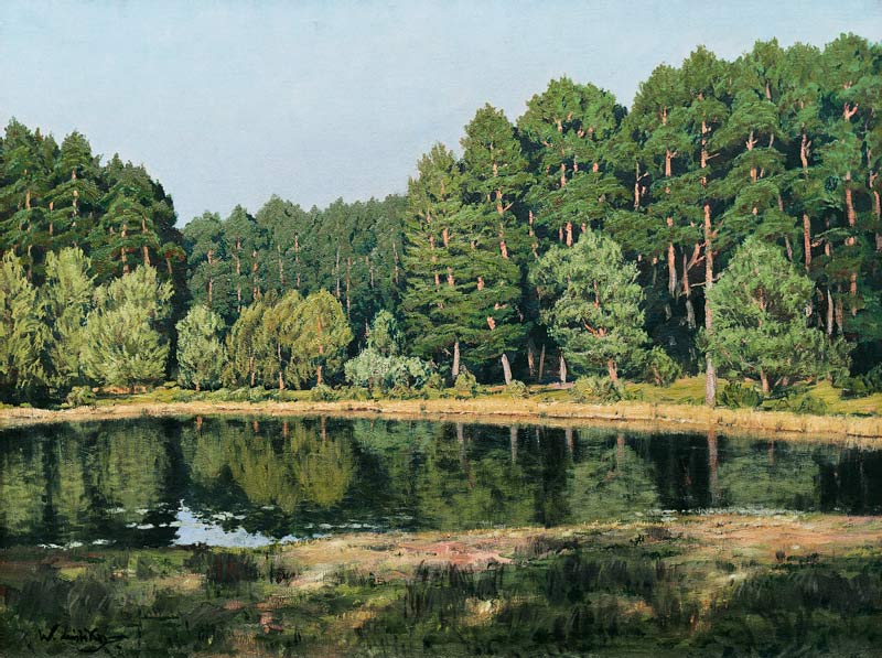 Waldlandschaft mit einem maerkischen See von Walter Leistikow