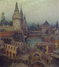 Moskau im 17. Jahrhundert. Abenddämmerung am Auferstehungstor von Apolinarij Wasnezow