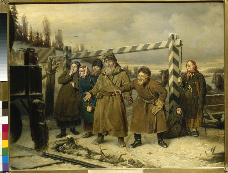 Eine Szene an den Eisenbahnschienen von Wassili Perow