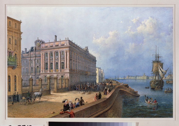 Blick auf das Newa-Ufer und den Marmorpalast in St. Petersburg von Wassili Sadownikow