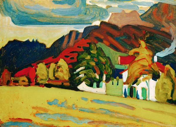 Häusergruppe vor Gebirge (Bei Murnau) von Wassily Kandinsky