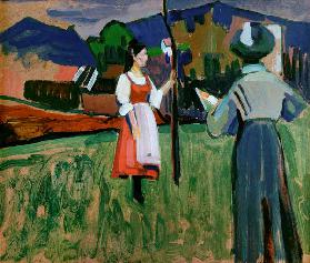 Münter, Gabriele Malerin; 1877-1962. Murnau - Gabriele Münter beim Malen 1908