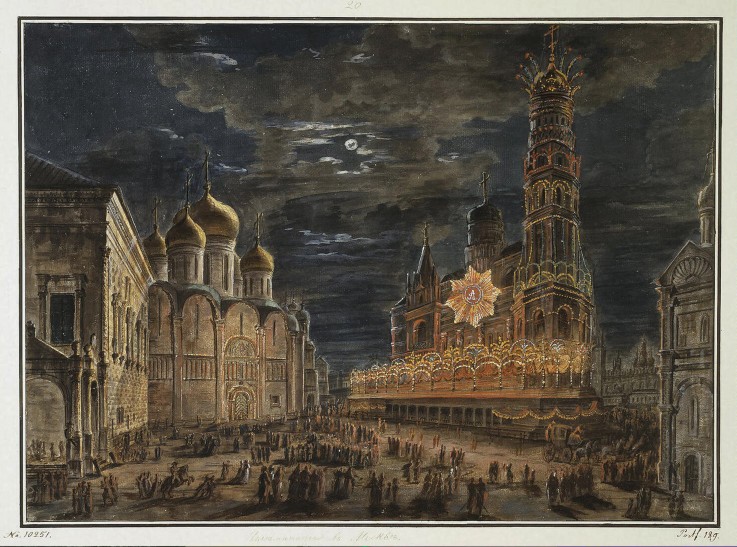 Illumination auf dem Kathedralenplatz anlässlich der Krönungsfeier des Kaisers Alexander I. von Werkst. Alexejew