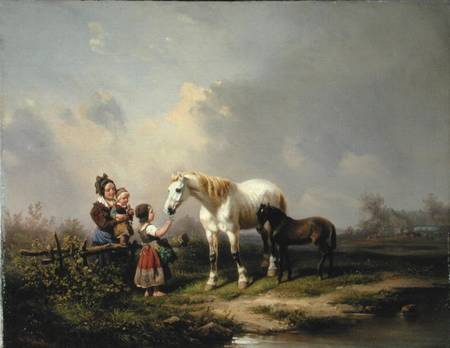 Feeding the Mare and the Foal von Wilhelm Alexander Meyerheim